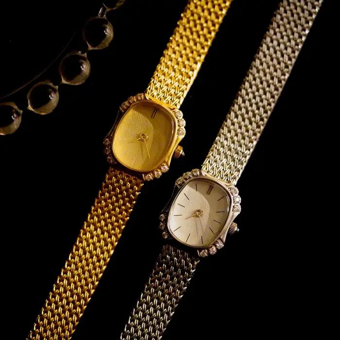 2025 nouvelle montre pour femme plaquée or 18 carats de luxe rétro diamant ellipse Vintage mouvement à quartz japonais de haute qualité