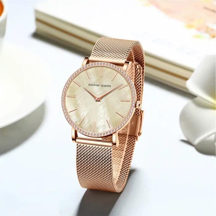 Montre-bracelet de luxe en acier inoxydable pour femme avec cadran coquillage et mouvement à quartz japonais pour diverses occasions spéciales