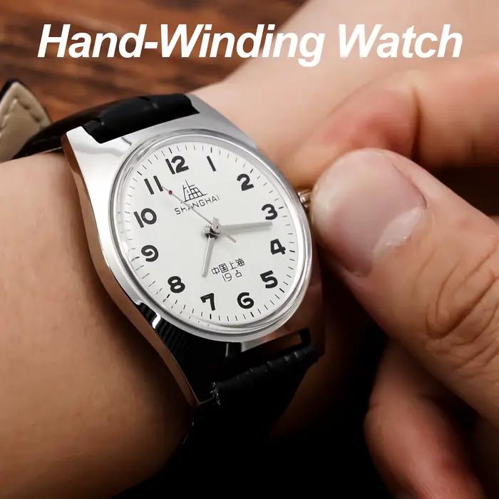 Montre-bracelet mécanique HEIMDALLR vintage pour homme avec mouvement manuel et bracelet en cuir pour occasions spéciales