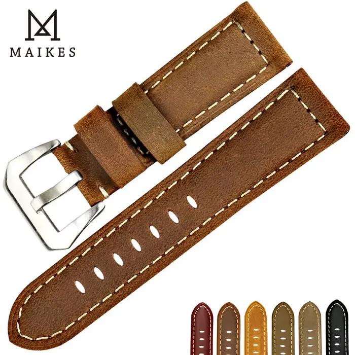 Bracelet de montre vintage MAIKES en cuir véritable pour montres traditionnelles styles classiques occasions spéciales
