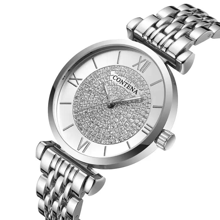 Montre en acier inoxydable avec cadran rond et affichage chiffre romain pour femmes occasions spéciales élégantes