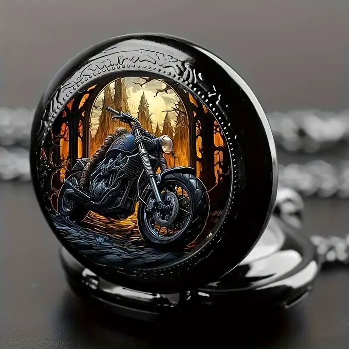 Montre de poche à quartz pour moto noire vintage