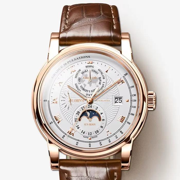 Nouvelle marque de luxe LOBINNI Seagull ST16K3-3A montres mécaniques automatiques pour hommes saphir heure mondiale 50M horloges étanches L16003-5