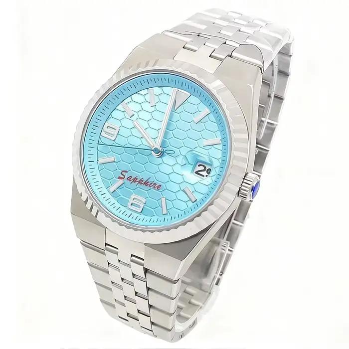 Parnsrpe 2026 Nouvelle Montre Mécanique Automatique NH35 Reloj Hombre 39.5mm Style Sport Luxe Cadran Nid d'Abeille Bleu Glacé Acier 316L Date