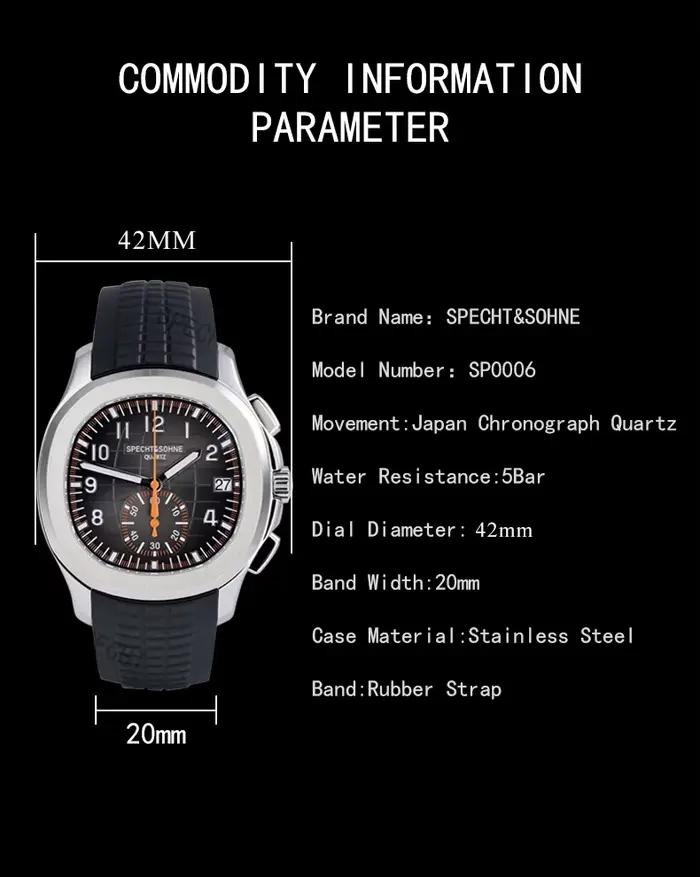 Produits de livraison directe 2025 hommes montre Specht & Sohne japon chronographe Quartz montre-bracelet or Rose Relogio Masculino 50M étanche
