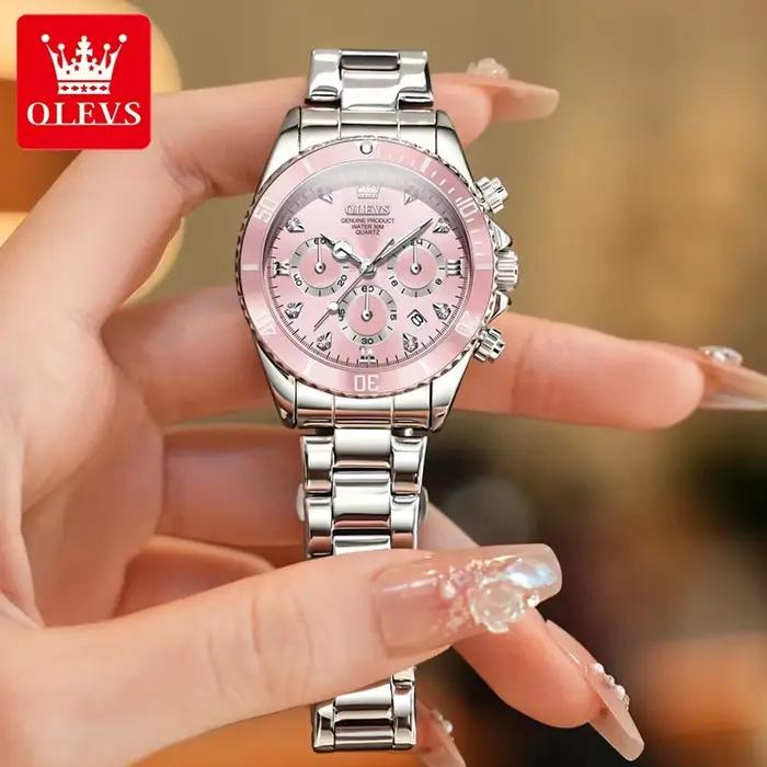 Montre luxe OLEVS Quartz avec chronographe résistante à l'eau pour femme occasions spéciales