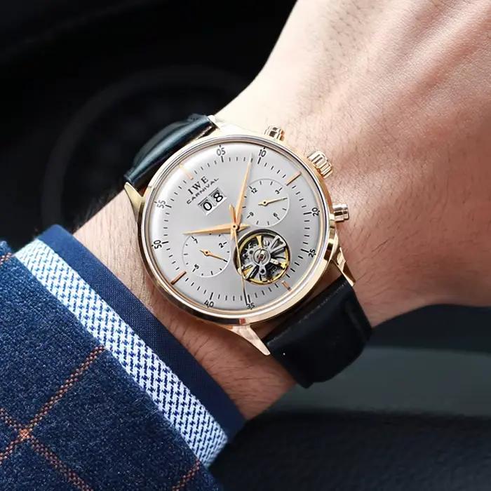 CARNIVAL squelette Tourbillon montres hommes mode décontracté étanche