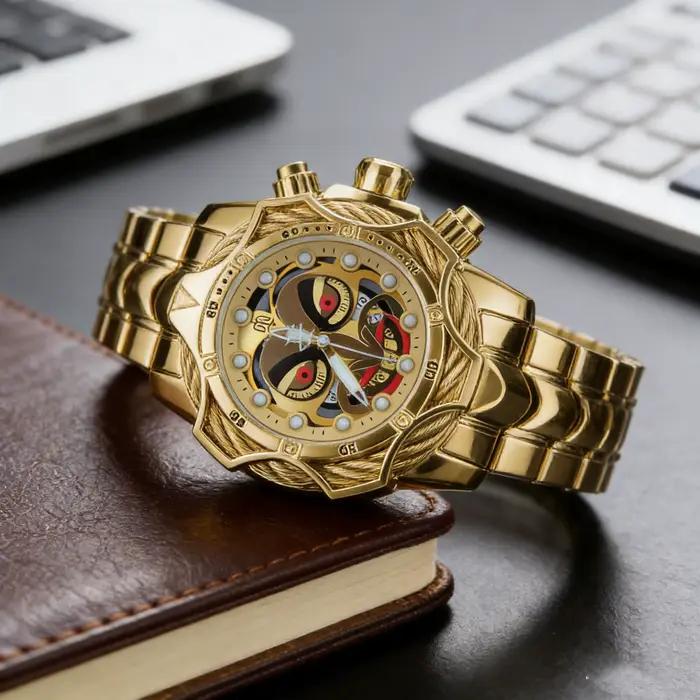 Montre à quartz de luxe pour homme en or