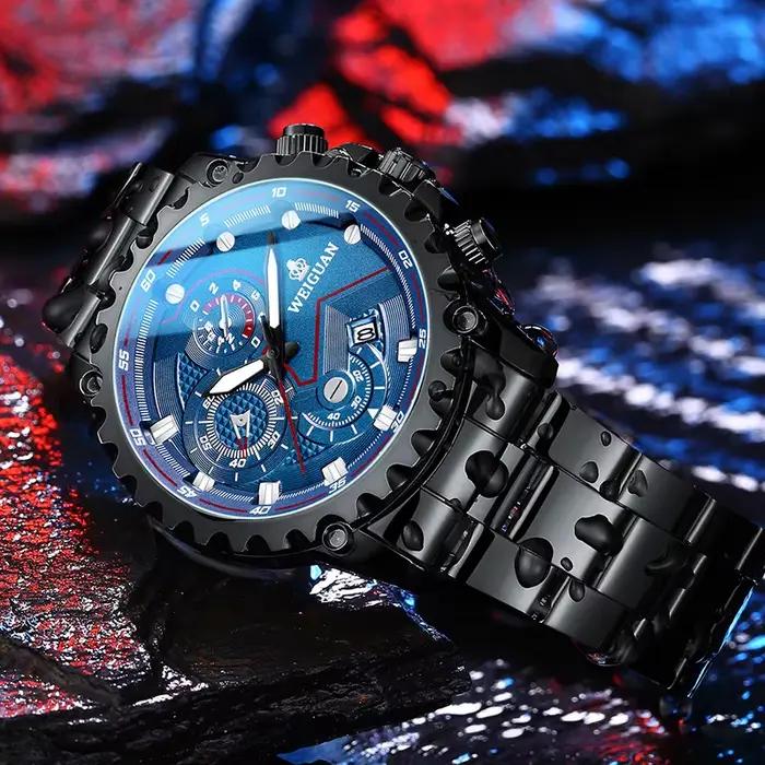 Montre pour hommes noir guerrier authentique à la mode en acier inoxydable étanche calendrier lumineux mâle