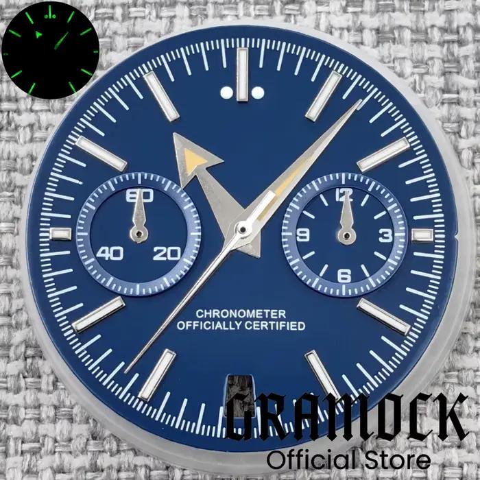 GRAMOCK 31.5mm VK64 Quartz noir/Neay/gris cadran de montre avec Silber Beige 5 broches aiguilles