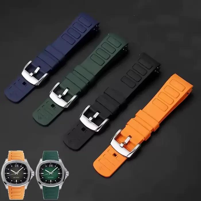 Bracelet de montre incurvé Original en caoutchouc pour hommes, pour Mido New Multifort TV M049.526, bracelet de montre de Sport à dégagement rapide, ceinture en Silicone vert bleu