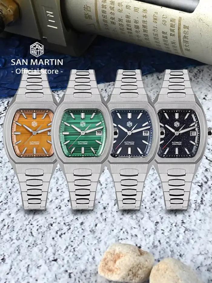 San Martin 39.5mm Tonneau luxe hommes montre cadran minéral sport décontracté PT5000 SW200 automatique mécanique saphir lumineux SN0145