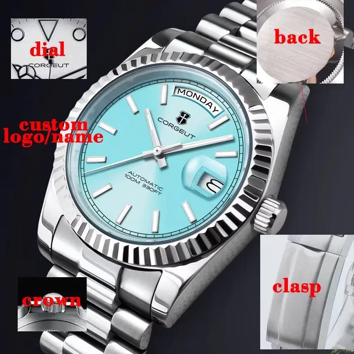Montre mécanique Corgeut personnalisable avec mouvement NH36 et cristal de saphir pour homme occassions spéciales