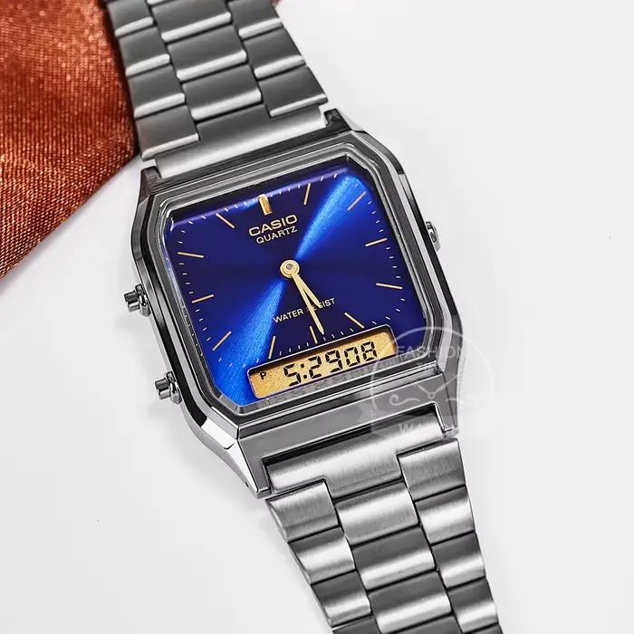 Montre Casio Luxe Homme Fashion Casual Double Affichage Analogique-Digital Résine Boîtier Acier Inoxydable Bracelet Occasions Spéciales