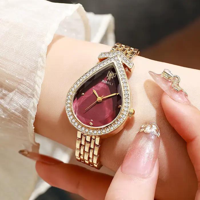Nouvelle montre créative vintage pour femmes avec cadran en forme de larme serti de diamants