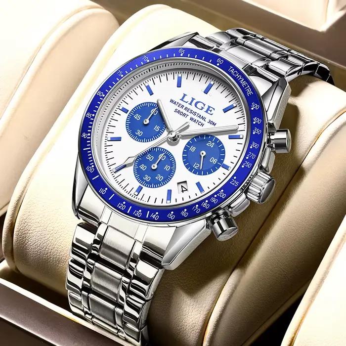 Montre à quartz étanche en acier inoxydable pour homme
