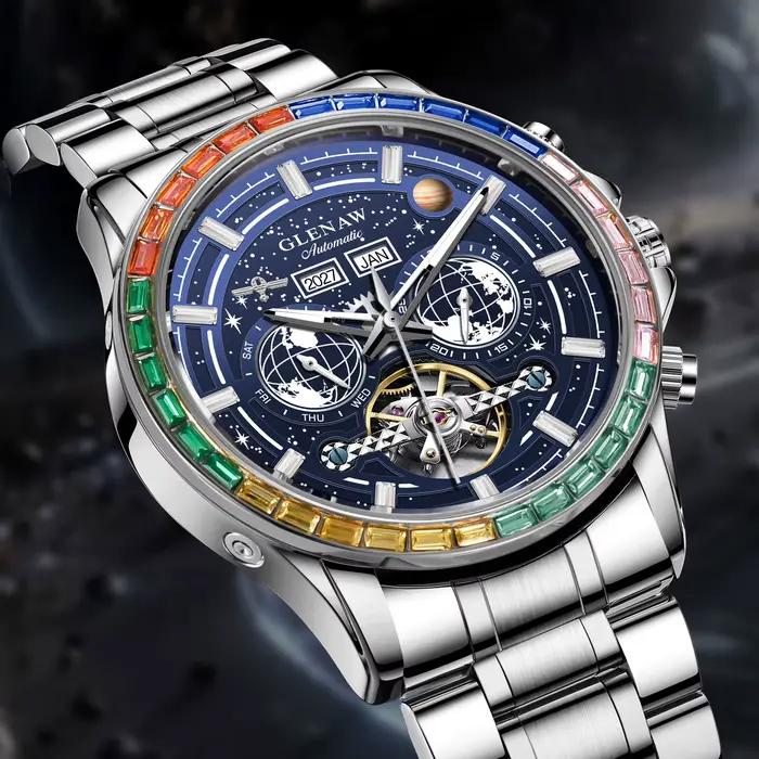 Montre mécanique de luxe GLENAW Design New Rainbow Circle pour homme