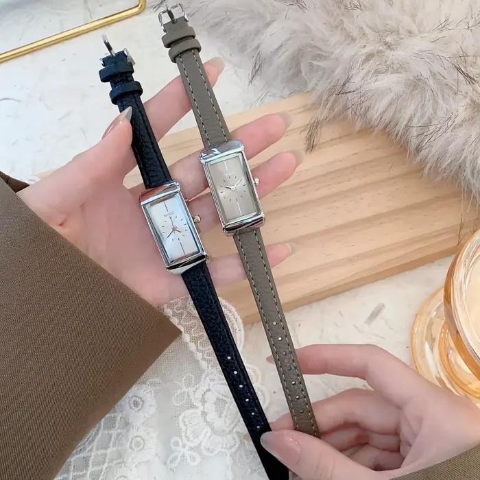 Montre-bracelet KCALOE en cuir vintage pour femme simple et élégante occasions spéciales quartz doré rectangle