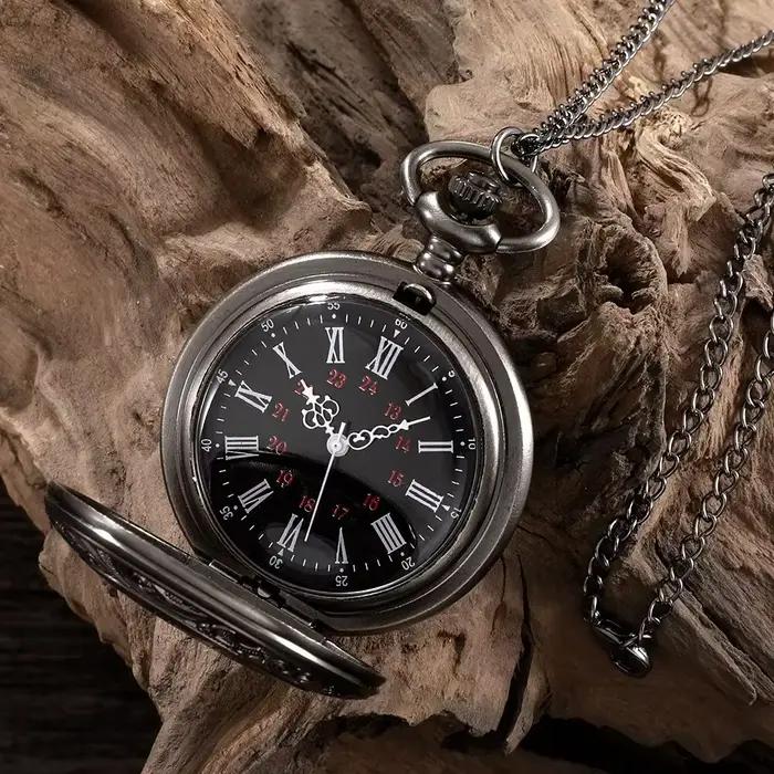 Grande Montre Rétro Classique Noire Double Affichage Chiffres Romains Pour Poche Ou Porte-Clés Occasions Spéciales