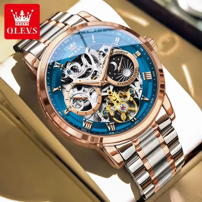 OLEVS Tourbillon montre pour hommes squelette creux mécanique montre-bracelet marque étanche lumineux Original affaires