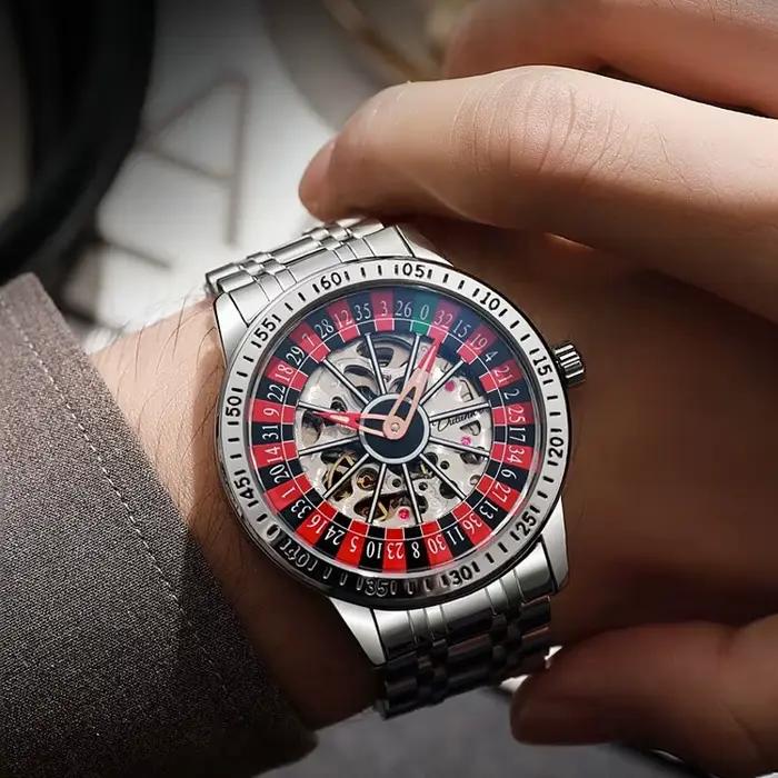 DULUNWE nouveau mouvement automatique montres mécaniques chiffres arabes cadran rotatif Roulette