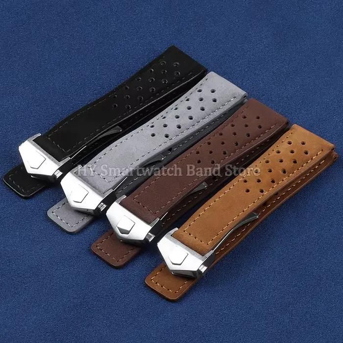 Bracelet de montre en cuir de vache unisexe pour hommes et femmes, adaptable à de nombreuses montres, avec boucle métallique et couleurs variées pour tous les styles