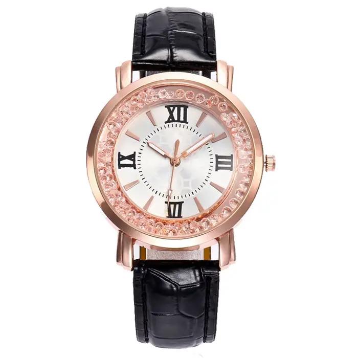 Montre-bracelet multicolore en alliage avec bracelet en cuir pour femmes élégantes et sophistiquées occasions spéciales décontractées