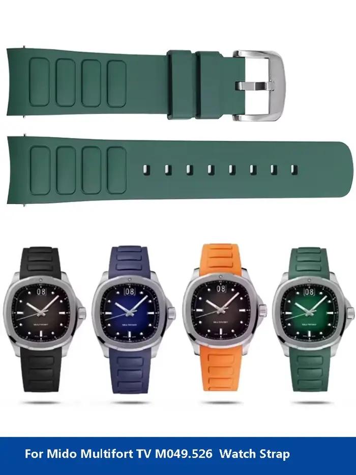 Pour Mido Multifort TV M049.526 bracelet de montre en caoutchouc étanche 22mm M049 Interface incurvée Silicone