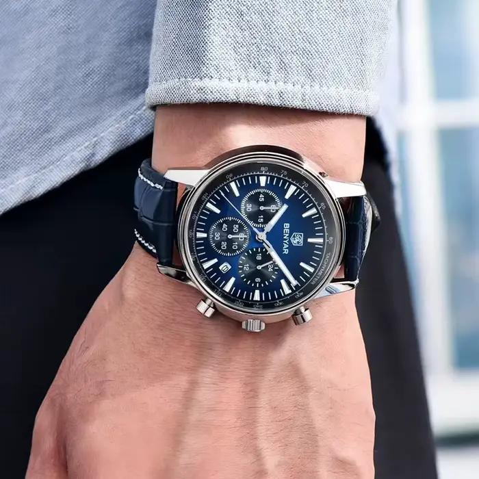 Montre BENYAR 5213 Quartz Luxe Chronographe Élégante Homme Femme Occasions Spéciales Blanc Brun Rose Noir