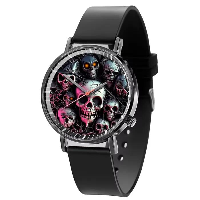 Hot Halloween Simple crâne conception hommes et femmes montres à Quartz décontracté noir Silicone horloge cadeau montre