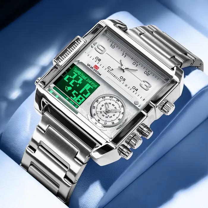 2025 nouveaux hommes montre LED mode carré créatif mouvement à Quartz noir en acier inoxydable étanche chronométrage