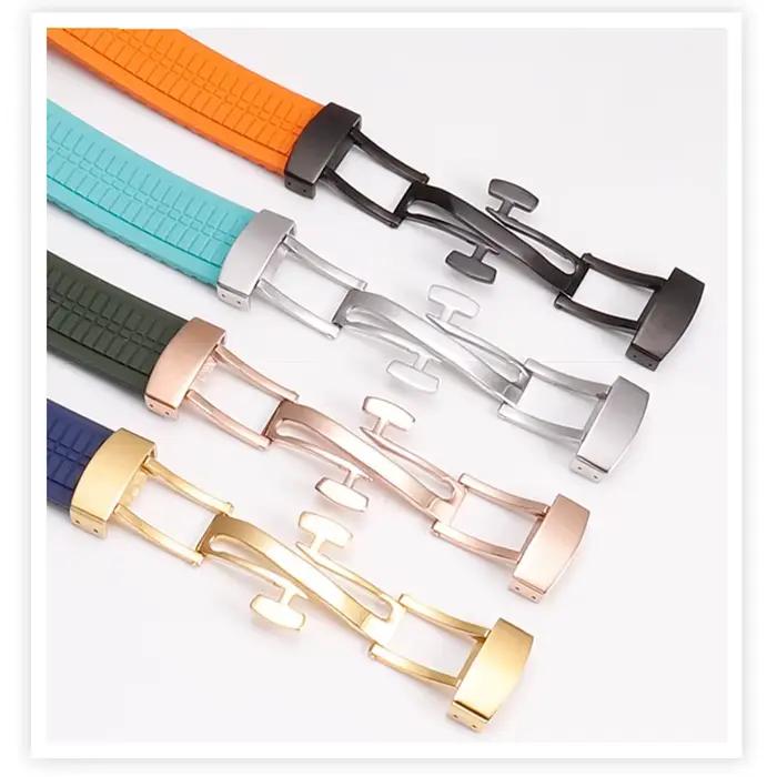 Bracelet en caoutchouc fluoré pour montre traditionnelle avec boucle pliante couleur brouillard violet pour femmes occasions spéciales