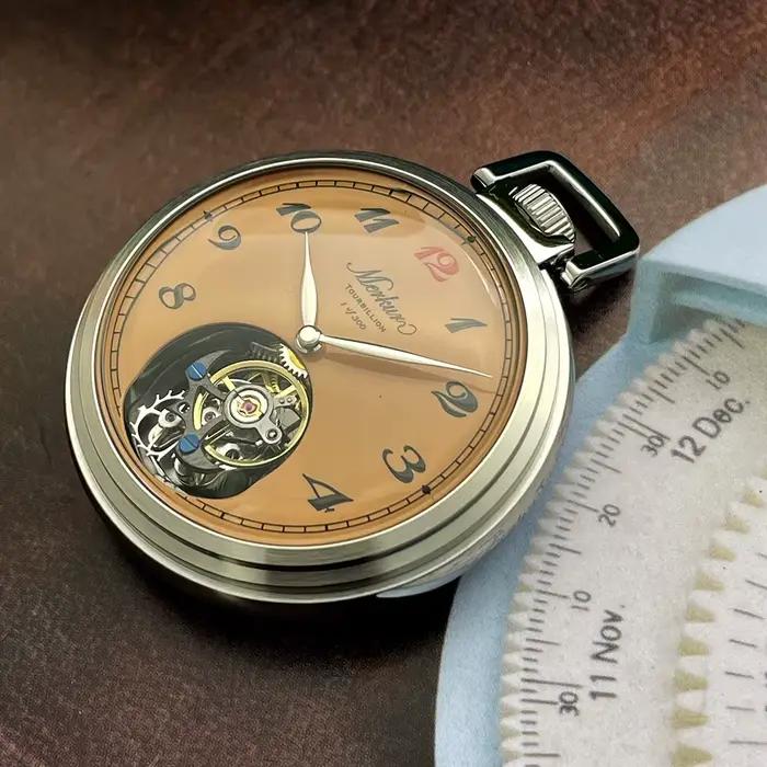 Merkur True Tourbillon montre de poche Vintage cadran en émail saumon