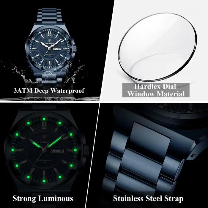 POEDAGAR Sport Original hommes horloge Quartz Date semaine luxe homme montre-bracelet étanche lumineux en acier