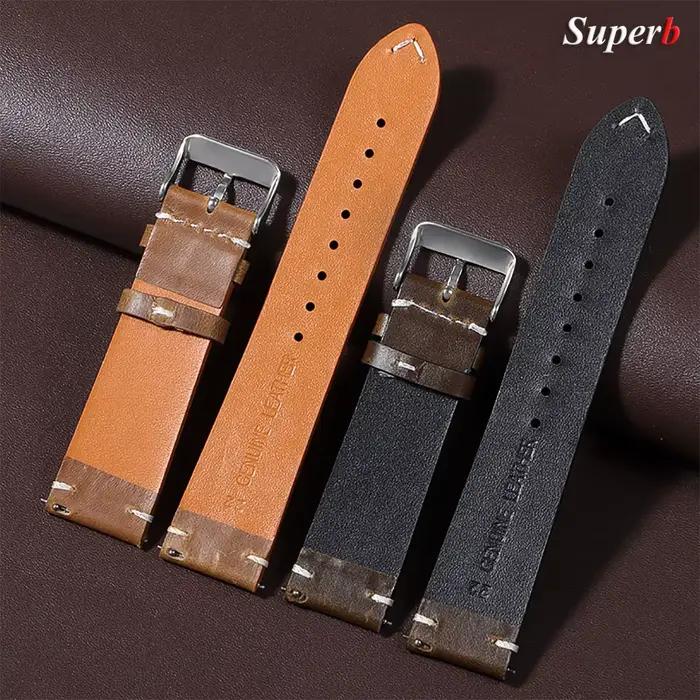 Bracelet de montre en cuir huilé vintage 18 mm 20 mm 22 mm 19 mm 21 mm 24 mm