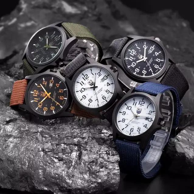 Montre à Quartz pour hommes étudiant Simple mode bracelet en Nylon décontracté Date sport militaire cadran rond