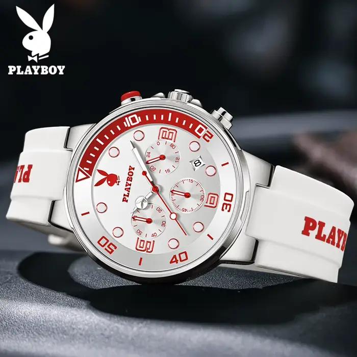 Montre Playboy homme quartz étanche chronographe bracelet silicone casual élégance sportive occasions spéciales