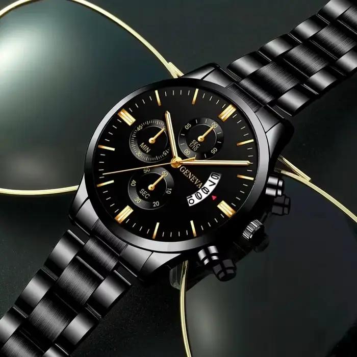 Mode hommes Montre en acier inoxydable calendrier de luxe Montre-bracelet à Quartz