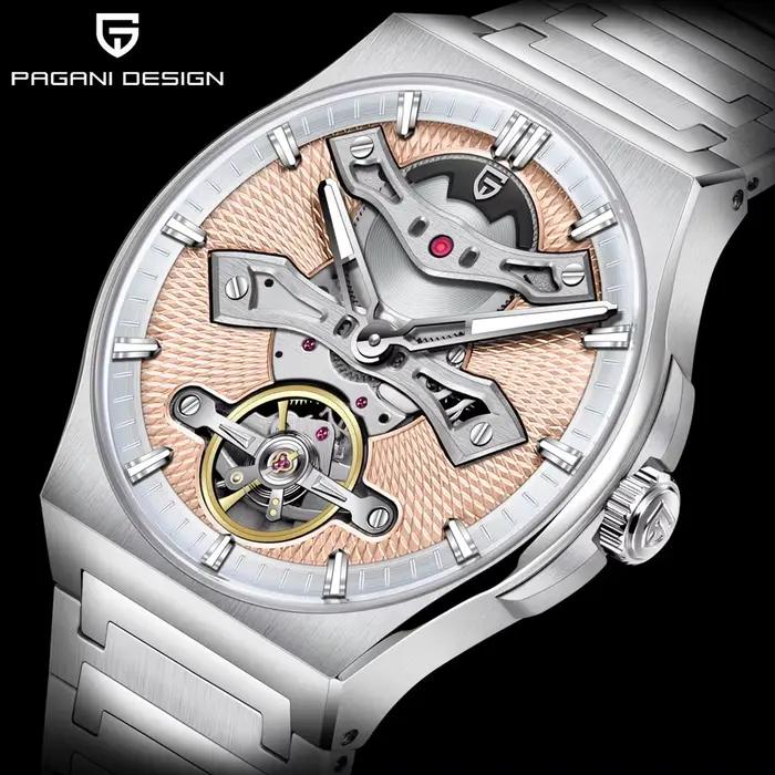 PAGANI DESIGN YS028 Tourbillon montre pour hommes verre saphir creux mécanique montre-bracelet en acier inoxydable