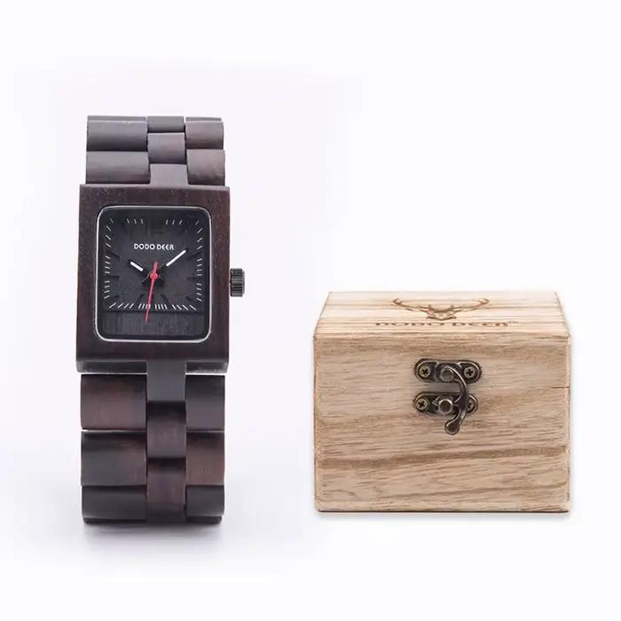 Montre-bracelet en bois d'ébène Quartz élégante pour femmes occasions spéciales mode et casual résistante à l'eau avec fermoir caché à bouton-poussoir
