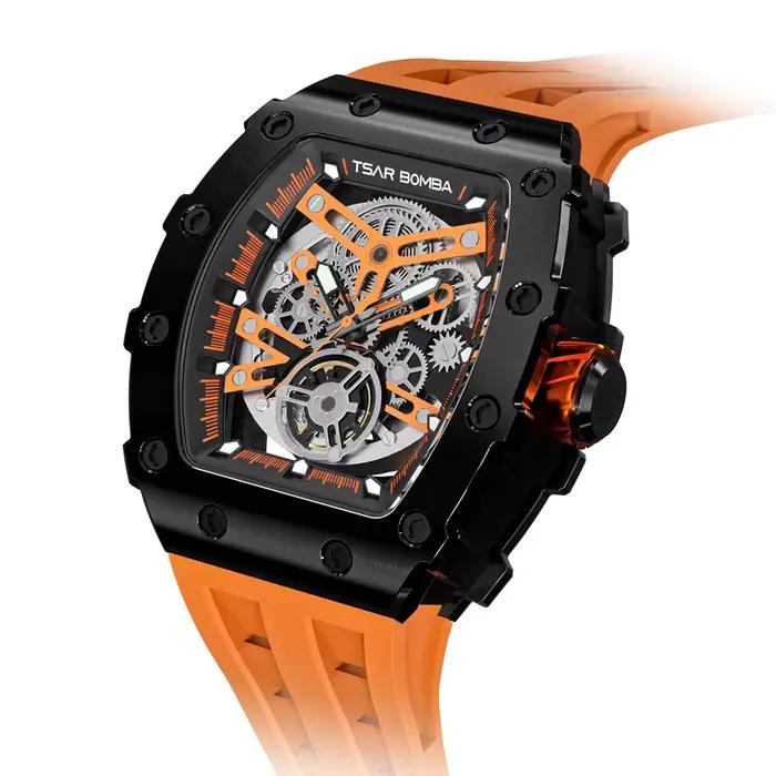 TSAR BOMBA Montre automatique pour homme Mouvement MIYOTA Squelette Tonneau Montre-bracelet étanche Horloge de luxe