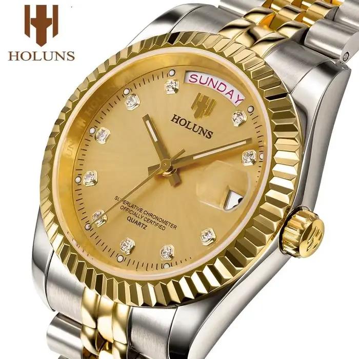 Holuns-Montre-bracelet d'affaires classique en acier inoxydable pour homme