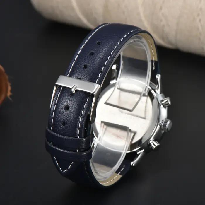Montre Zepelin Hindenburg Zeppelin 8086-4 Acier Tungstène Bracelet Cuir Occasionnels Blanc Bleu Or