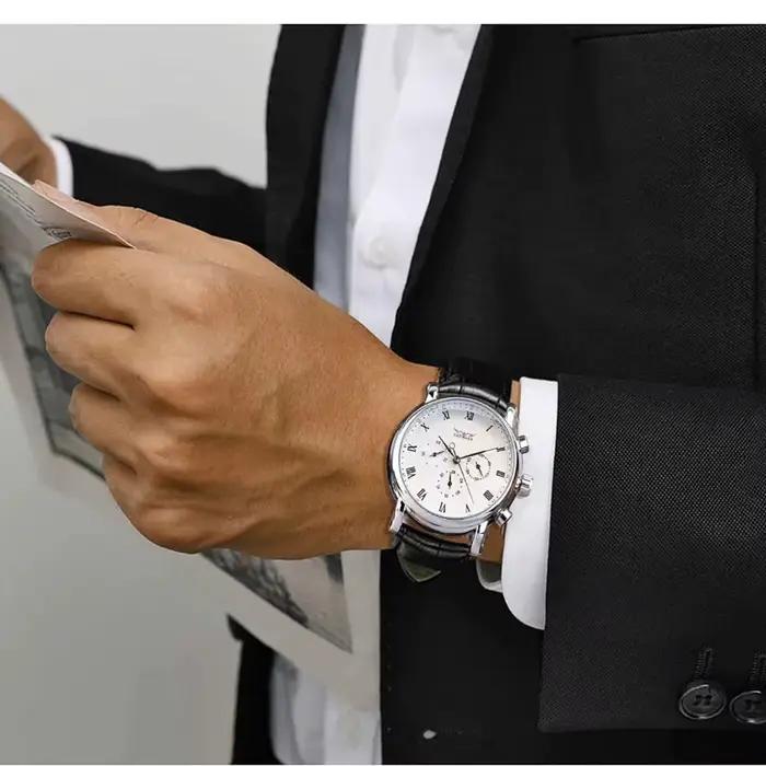 JARAGAR 1166 montre mécanique automatique pour hommes Six aiguilles chiffres romains cadran bracelet en cuir véritable semaine Date montres d'affaires