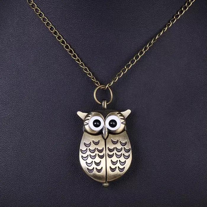 Montre de poche rétro avec motif hibou