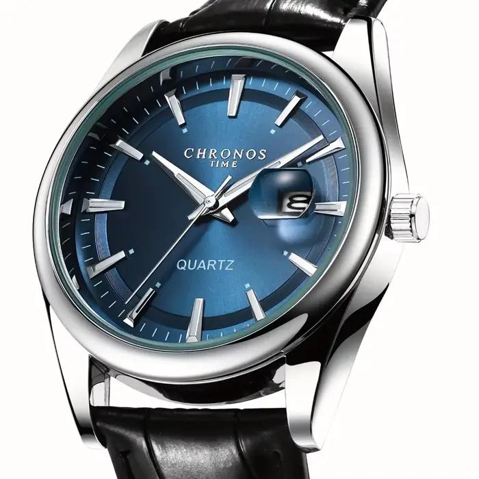 CHRONOS hommes montre-bracelet à Quartz classique avec calendrier cadran lumineux bracelet en cuir décontracté affaires loisirs montres de sport de plein air