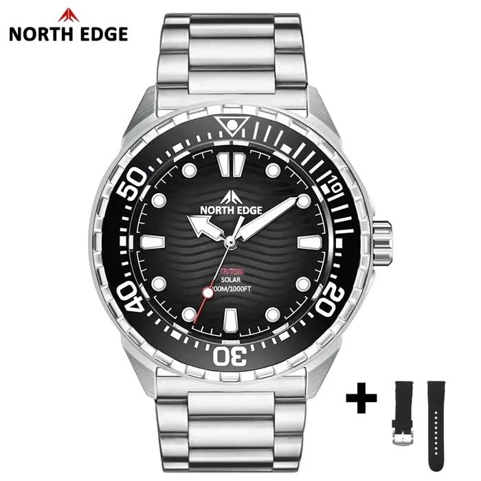 NORTH EDGE montres pour homme TRITON montre de plongée à énergie solaire montre-bracelet à Quartz en acier inoxydable