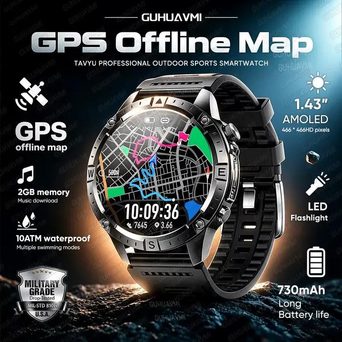 Nouvelle Montre Connectée GPS Extérieure 2026 avec Cartes Hors Ligne Double Bande GNSS Montre de Triathlon Étanche 10 ATM Boussole Lampe Torche Bracelets Sportifs Multilingue