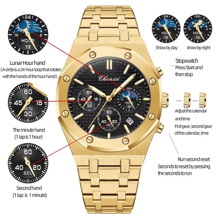 CHENghts-Montre de sport à quartz de luxe pour homme