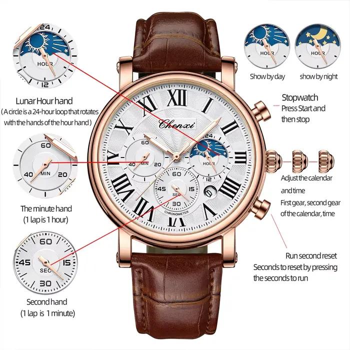 CHENXI mode affaires hommes montres haut de gamme montre à Quartz Date automatique chronographe